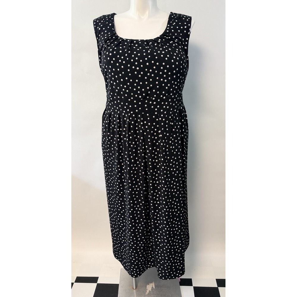 Woman Within Dress Black Polka Dot Maxi Sleeveless Stretch Sz 26 Comfortable